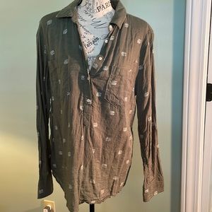 Hunter green merona button up with elephants